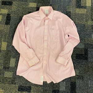 Brooks Brothers Pink Striped Regent Shirt. Size: 16.5, 34.
